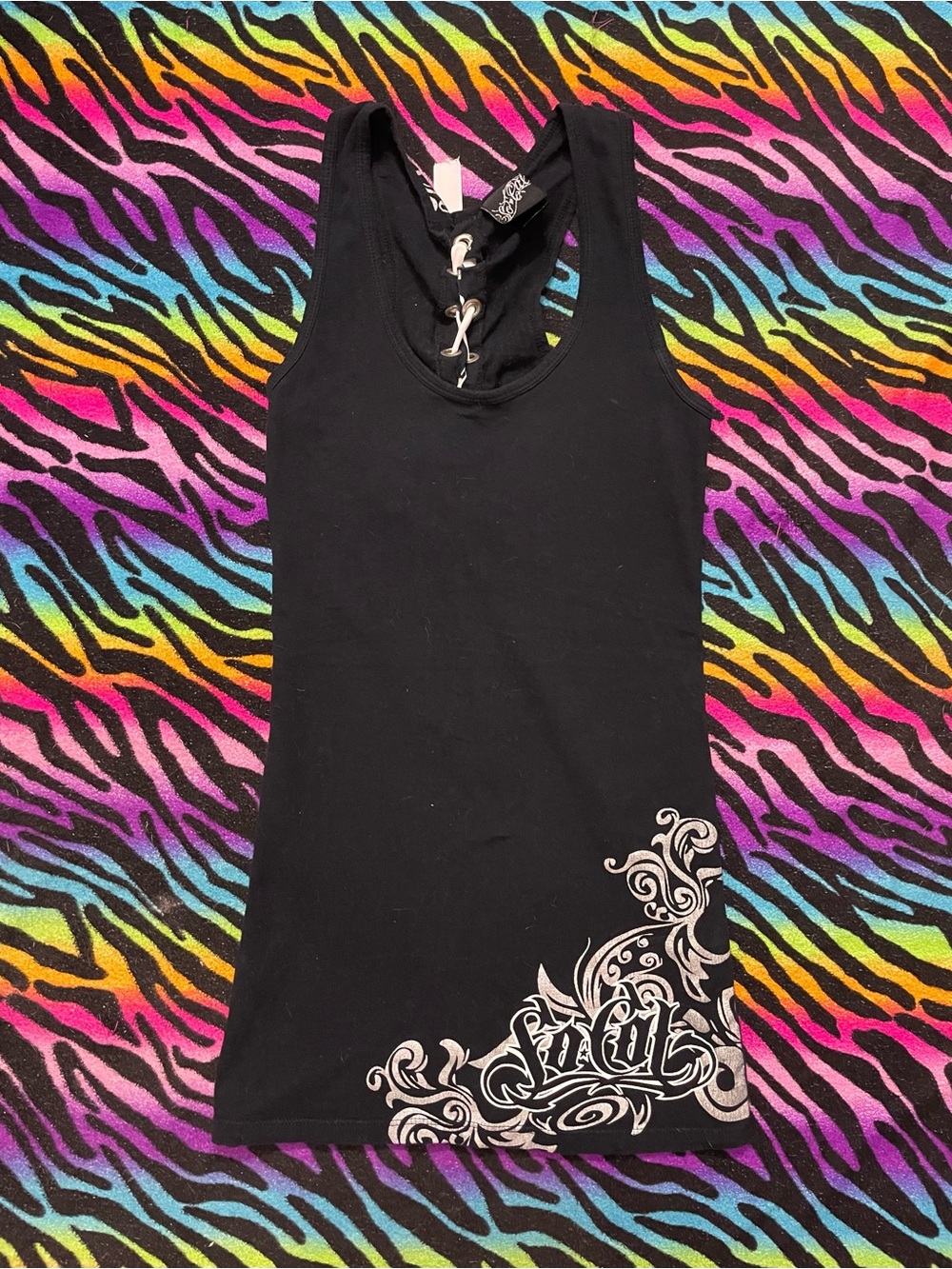 Y2k grunge goth rare 2000s Socal no fear Corset Lace Up Angel wing Tank Top
